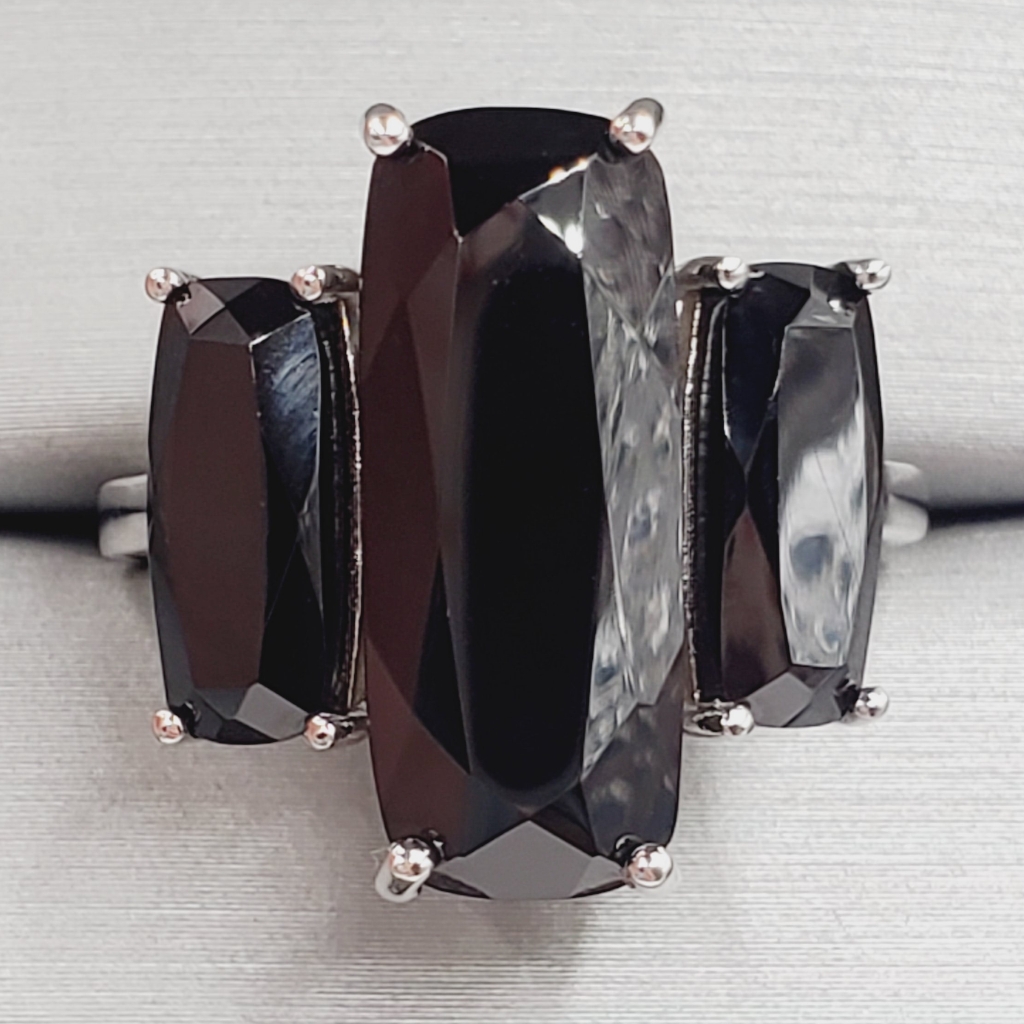 22 Carat Thai Black Spinel Platinum Over 925 Sterling Silver Ring Statement Ring